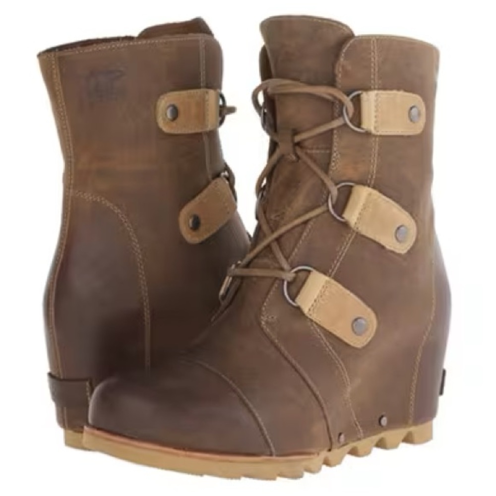 Sorel Brown Lace-Up Wedge Boots with Tan Accents